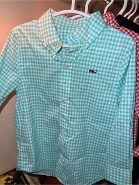 Vineyard Vines Boys Aqua Gingham Button-Down Shirt